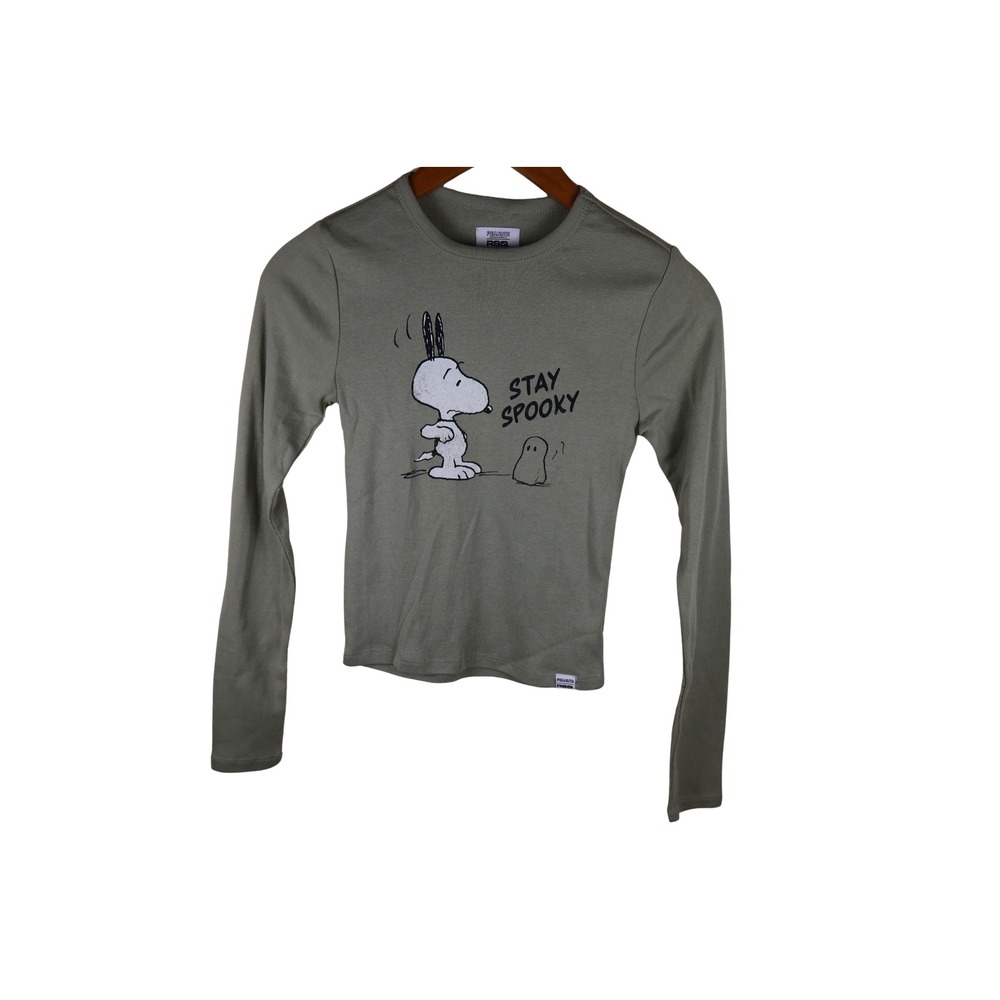 Peanuts x RSQ Snoopy Stay Spooky Graphic Long Sleeve Tee Olive Green Size Small